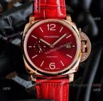Copy Panerai Luminor Due 42mm Autmatic Watch With A Red Dial Red Leather Strap